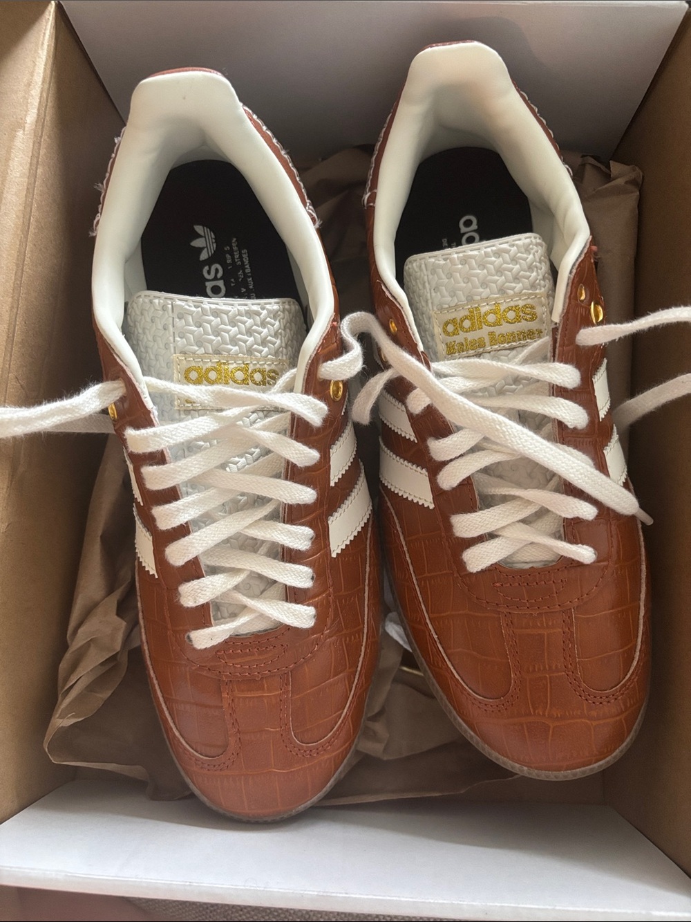 Wales Bonner Samba Croc-Embossed Sneakers in Brown & White 7 Men’s/8.5 Womens